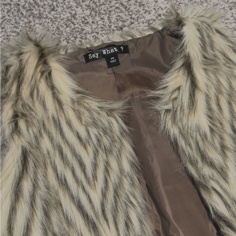 Say What? Faux Fur Vest - Cream and Brown